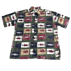 Vintage Kahala Avi Hawaiian Shirt Block Fish Print  Hawaii Large Coastal Y2K‎